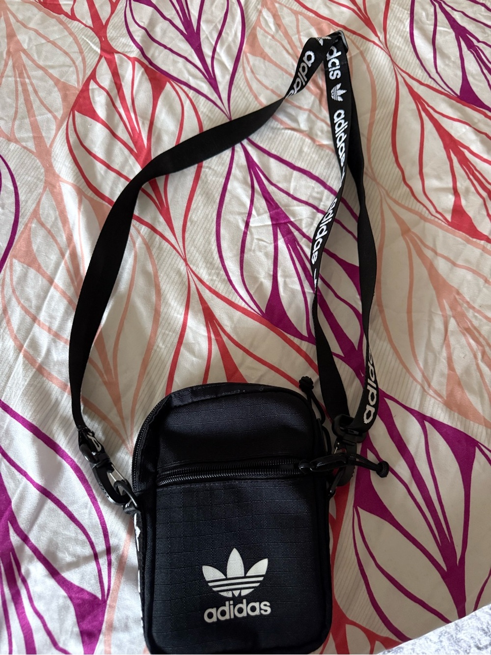 adidas Black Trefoil Mini Crossbody Bag with Branded Strap